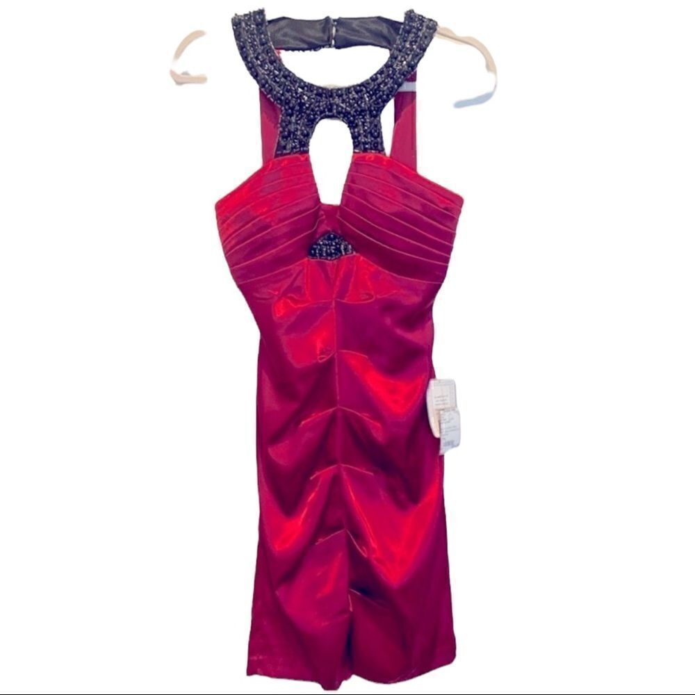NWT B. Darlin Satin Sleeveless Cocktail Dress Red & Black Junior’s Size 7